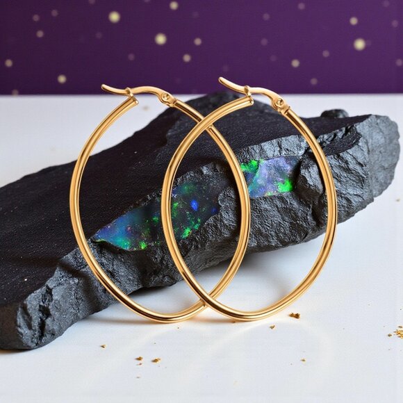 ποΈ Minimalist 18K Gold Plated Stainless Steel Casual Trendy Hoop Earrings β¨π - Picture 1 of 13